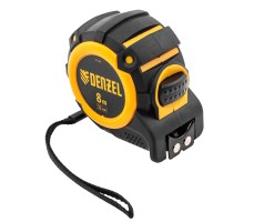 Рулетка 8м х 32мм, автоматич. фиксац., нейлон. покрытие, магнит. зацеп, двухстор. разметка Denzel