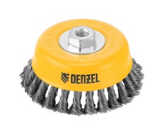 Щетка для УШМ, 125 мм, "Чашка", крученая нержавеющая проволока 0.5 мм, М14 Denzel