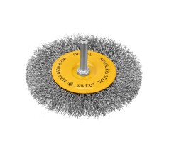 Щетка для дрели 100 мм, Плоская, со шпилькой, нержавеющая витая проволока Denzel