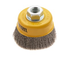 Щетка для УШМ, 75 мм, "Чашка", витая нержавеющая проволока 0.3 мм, М14 Denzel