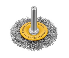 Щетка для дрели, 50 мм, Плоская, со шпилькой, нержавеющая витая проволока Denzel