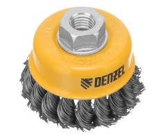 Щетка для УШМ, 75 мм, "Чашка", крученая нержавеющая проволока 0.5 мм, М14 Denzel