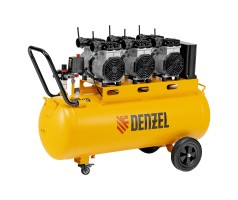 Компрессор безмасляный, малошумный DLS 3300/100, 3300 Вт,3x1100, 100 л, 570 л/мин ,блок управления Denzel