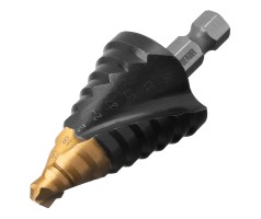 Сверло ступенчатое, 9-12-15-18-21-24-27-30-33-36 мм, Р6М5, 6-гр. хвостовик Denzel