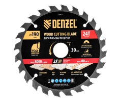 Пильный диск по дереву ф190 х 30 мм, 24 зубьев, тонкий Denzel