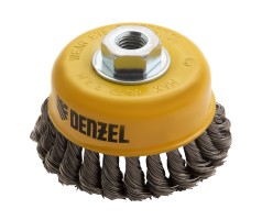 Щетка для УШМ, 100 мм, "Чашка", крученая нержавеющая проволока 0.5 мм, М14 Denzel