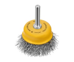 Щетка для дрели, 50 мм, Чашка, со шпилькой, нержавеющая витая проволока Denzel