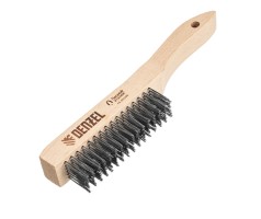 Щетка зачистная 6-и рядная, прямая проволока из нержавеющей стали с деревянной ручкой, EFP// Denzel