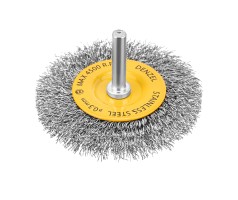 Щетка для дрели, 75 мм, Плоская, со шпилькой, нержавеющая витая проволока Denzel