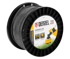 Леска для триммера двухкомпонентная зубчатый квадрат, 2,4мм х 172м, на DIN кат. EXTRA CORD Denzel