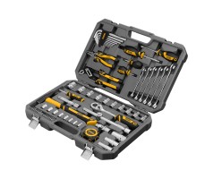 Набор инструментов, 1/2", 1/4", CrV, S2, пластиковый кейс, 64 предмета Denzel