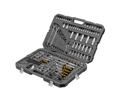 Набор инструментов, 1/2", 1/4", 3/8", CrV, S2, пластиковый кейс, 216 предметов Denzel