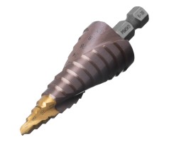 Сверло ступенчатое, 6-8-10-12-14-16-18-20-22-24-26-28-30мм, Р6М5К5, 6-гр. хвостовик Denzel