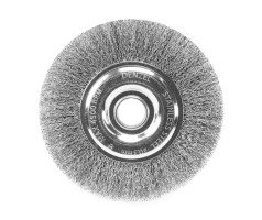 Щетка для УШМ, 150 мм, "Плоская", витая нержавеющая проволока 0.3 мм, посадка 22.2 мм Denzel