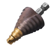 Сверло ступенчатое, 9-12-15-18-21-24-27-30-33-36 мм, Р6М5К5, 6-гр. хвостовик Denzel