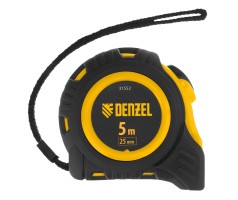 Рулетка 5м х 25мм, обрезиненный корпус, автоматическая фиксация Denzel
