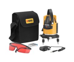 Лазерный уровень LX3, 10 м, ± 0,3 мм/1 м, 635 нм, 4 вертикальных, 1 горизонтальная плоскости, резьба 5/8" Denzel