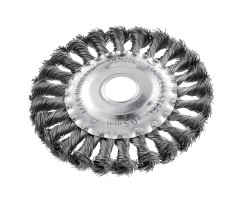 Щетка для УШМ, 125 мм, "Плоская", крученая нержавеющая проволока 0.5 мм, посадка 22.2 мм Denzel
