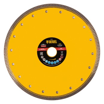 Диск алмазный отрезной 230 х 22,2мм, сплошной, супертонкий, горячий пресс, сухой/мокрый рез Denzel