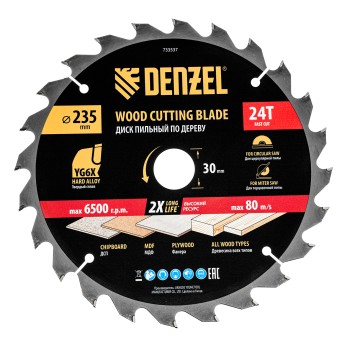 Пильный диск по дереву ф235 х 30 мм, 24 зубьев Denzel