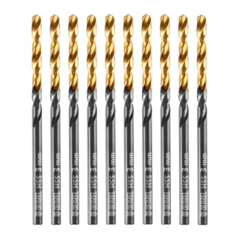Сверло по металлу, 3 мм, HSS-Tin, Golden Tip, 10 шт. Denzel