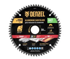 Пильный диск по алюминию ф190 х 30 мм, 64 зубьев Denzel
