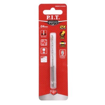 Сверло для твердой керамики P.I.T. DRUA Ø4x70 мм, 2 реж. кромки, спираль, хв. 1/4", шт