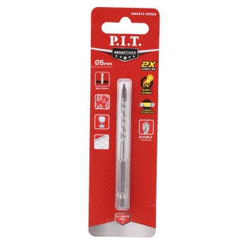 Сверло для твердой керамики P.I.T. DRUA Ø5x70 мм, 2 реж. кромки, спираль, хв. 1/4", шт