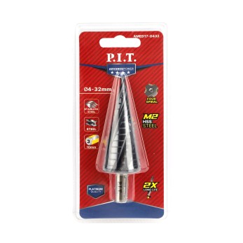 Сверло по металлу ступенчатое P.I.T. ADVANCE Ø4-32мм, шаг 15х2мм, 4 спирали, 3 гр.хв., шт